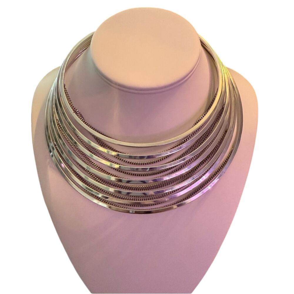 Jenny Bird Silver Tone Multi Chain Choker Necklace